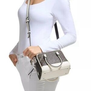 Calvin Klein Malachite NWT Satchel Crossbody Purse Brown Creamy White